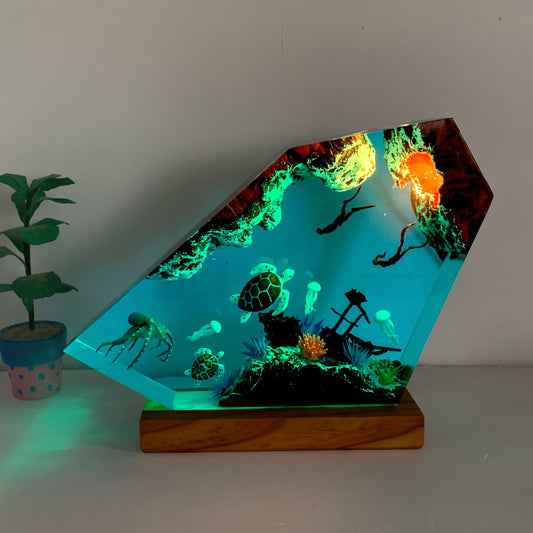 Turtles Octopus and Diver Resin Night Light