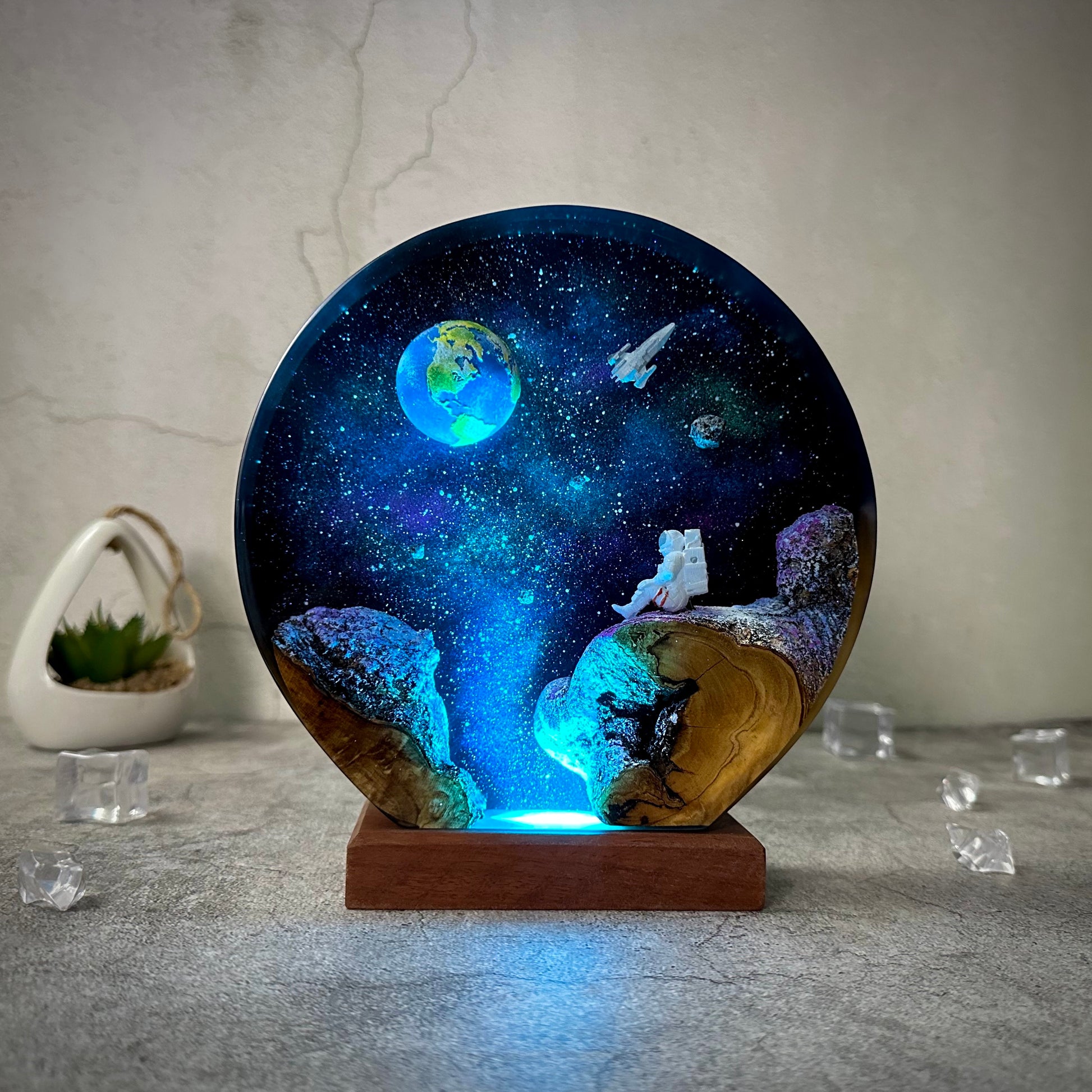 Galaxy Astronaut and Space Resin Lamp