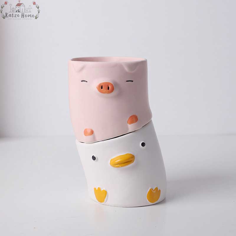 Aesthetic Ceramic Pig Duck Planter Pot
