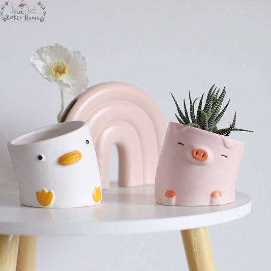 Aesthetic Ceramic Pig Duck Planter Pot