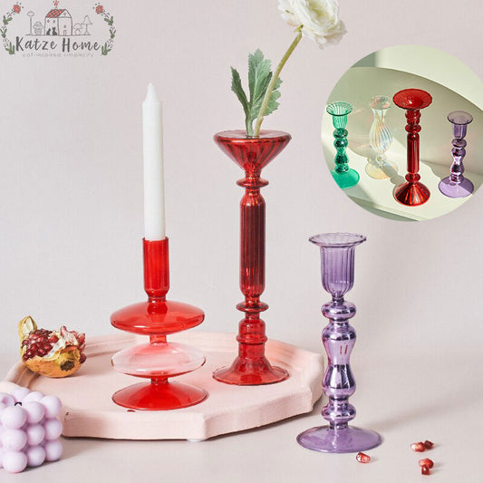 Aesthetic Colorful Red Glass Taper Candle Holders