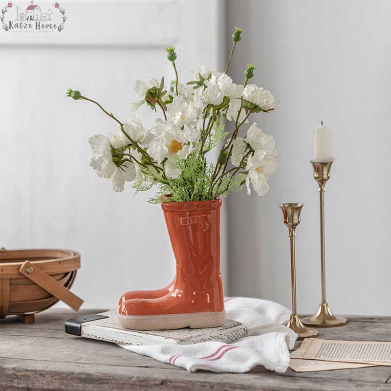 Aesthetic Farmhouse Ceramic Rain Boot Vase
