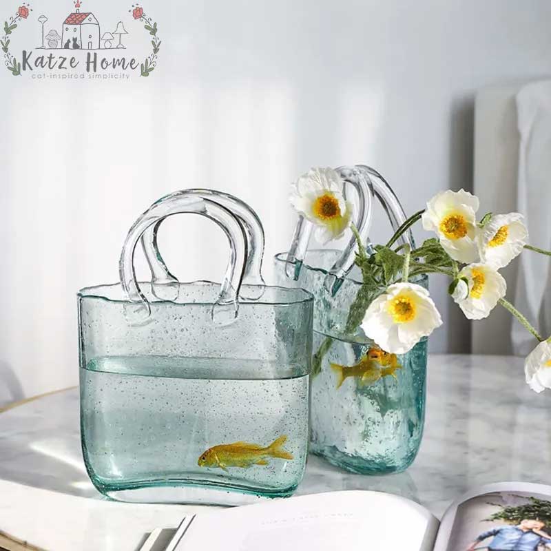 Aesthetic Flower Glass Basket Vase/ Fish Tank