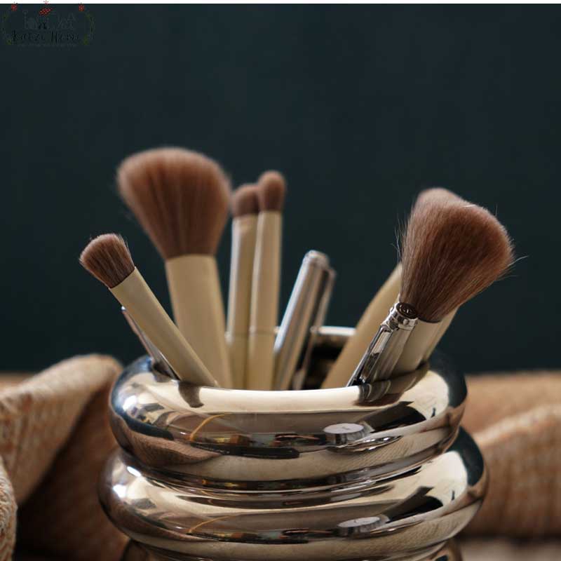 Makeup Brush Holder, Ceramic Brush Holder, Gray Pottery, Green