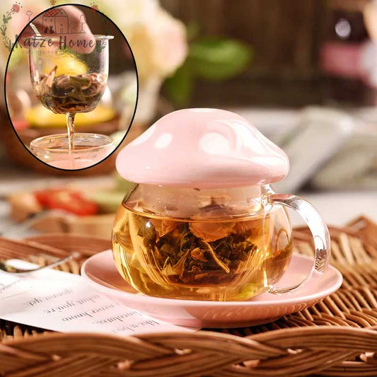 Aesthetic Mushroom Glass Cup with Ceramic Lid