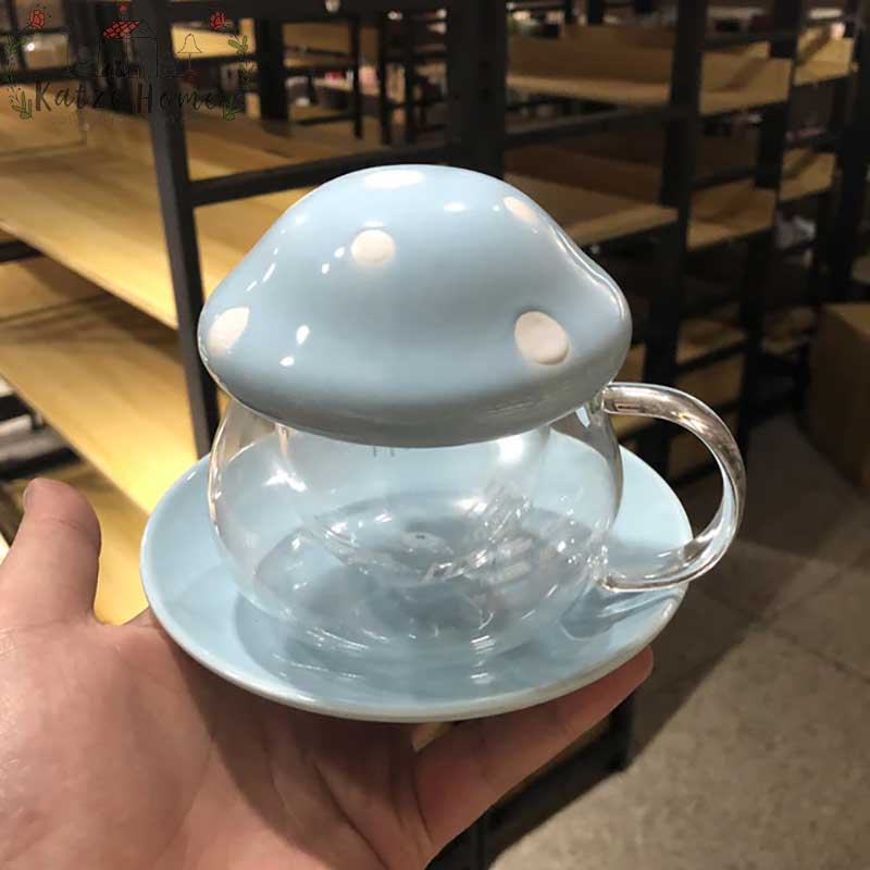 Aesthetic Mushroom Glass Cup with Ceramic Lid