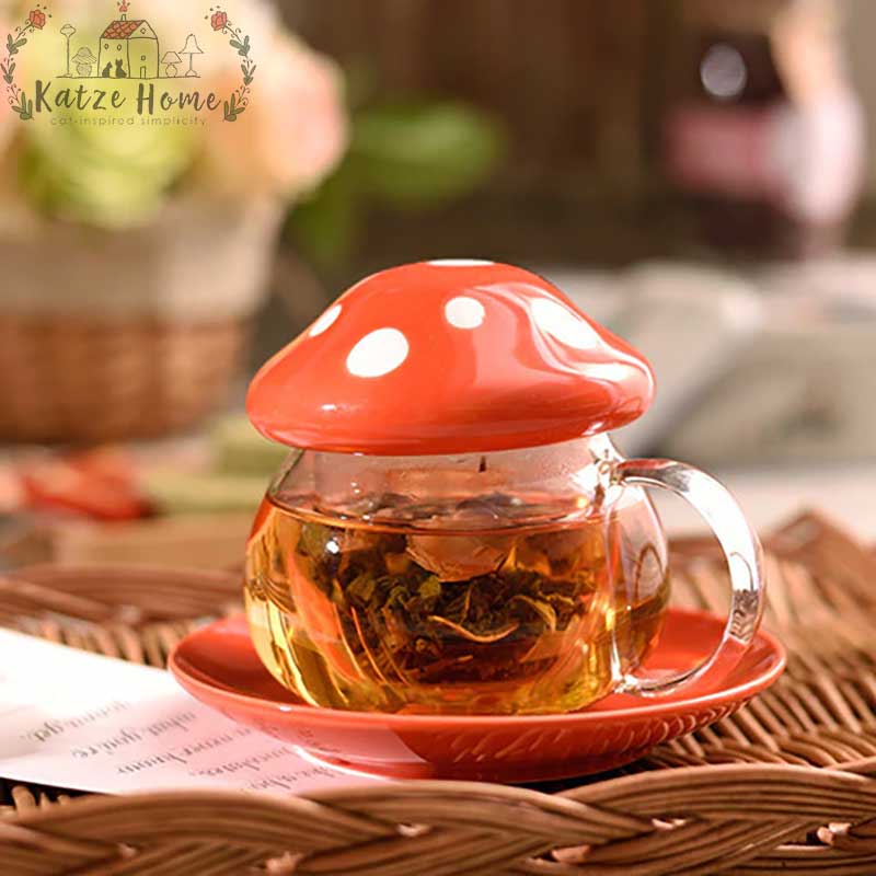 Aesthetic Mushroom Glass Cup with Ceramic Lid