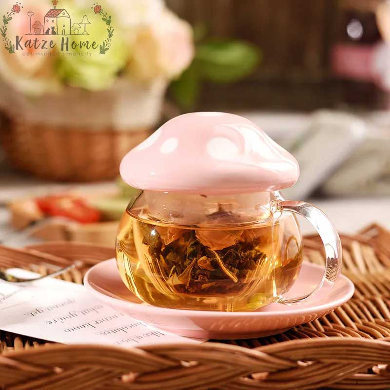 Aesthetic Mushroom Glass Cup with Ceramic Lid