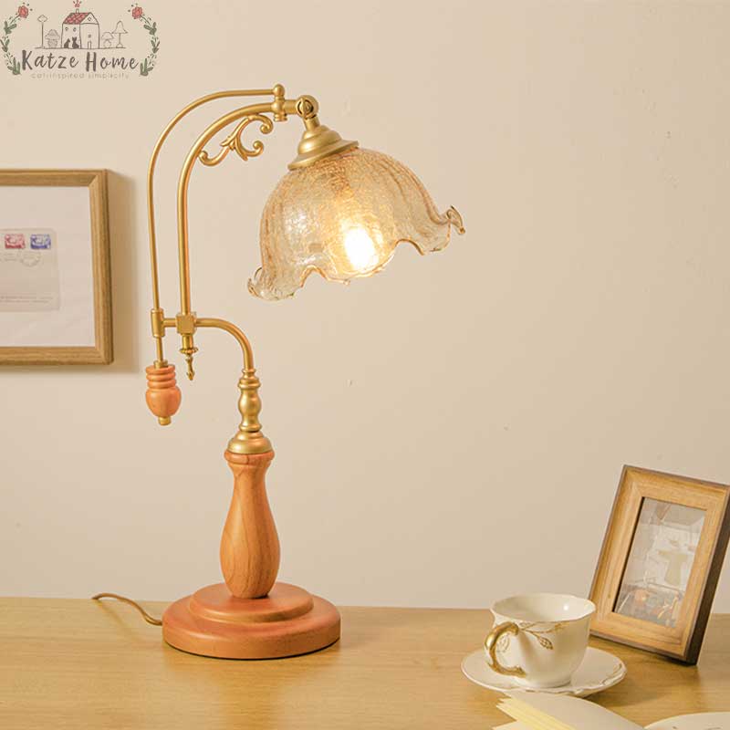 American Retro Amber Glass Vintage Flower Lamp