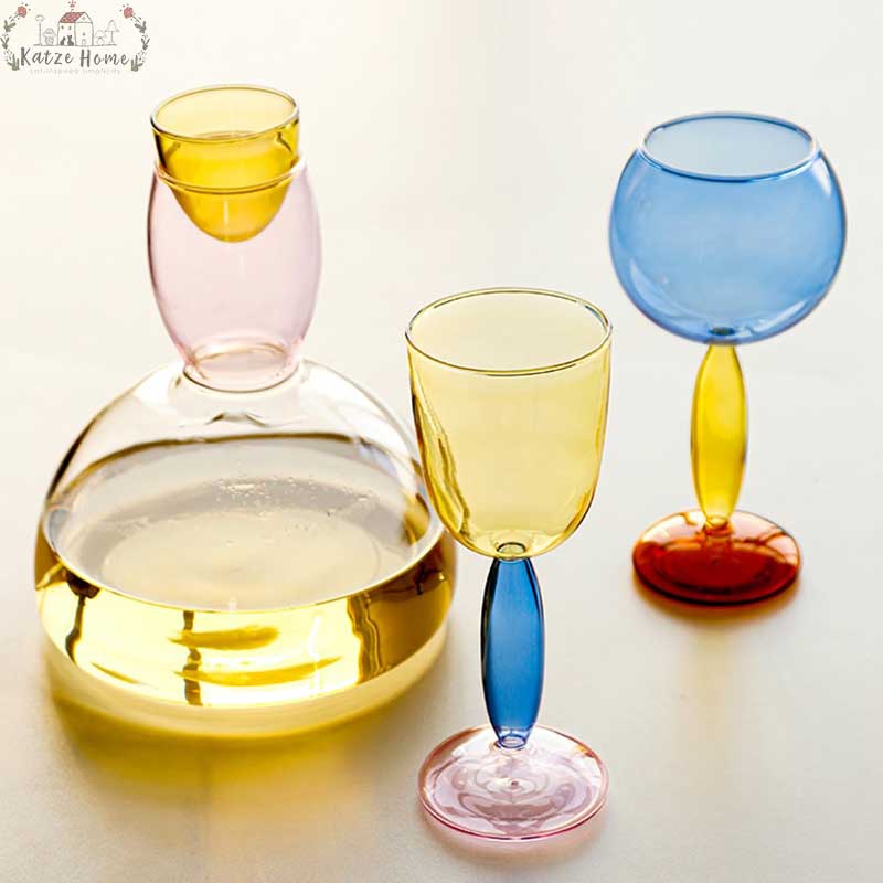 Handmade Art Deco Colored Cocktail Glasses / Wine Glasses Full