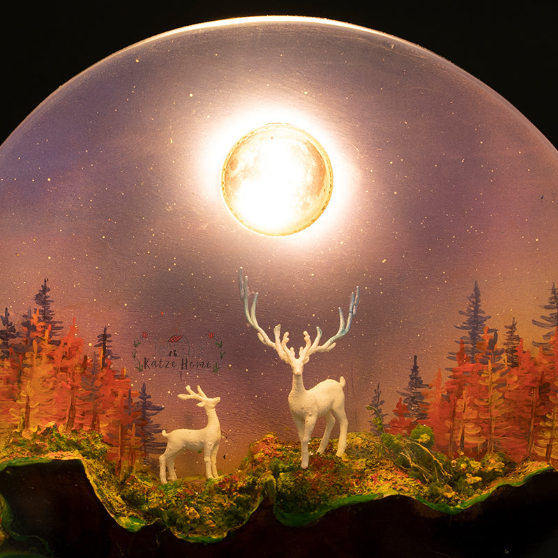 Autumn Dawn Deers Epoxy Resin Night Light Lamp
