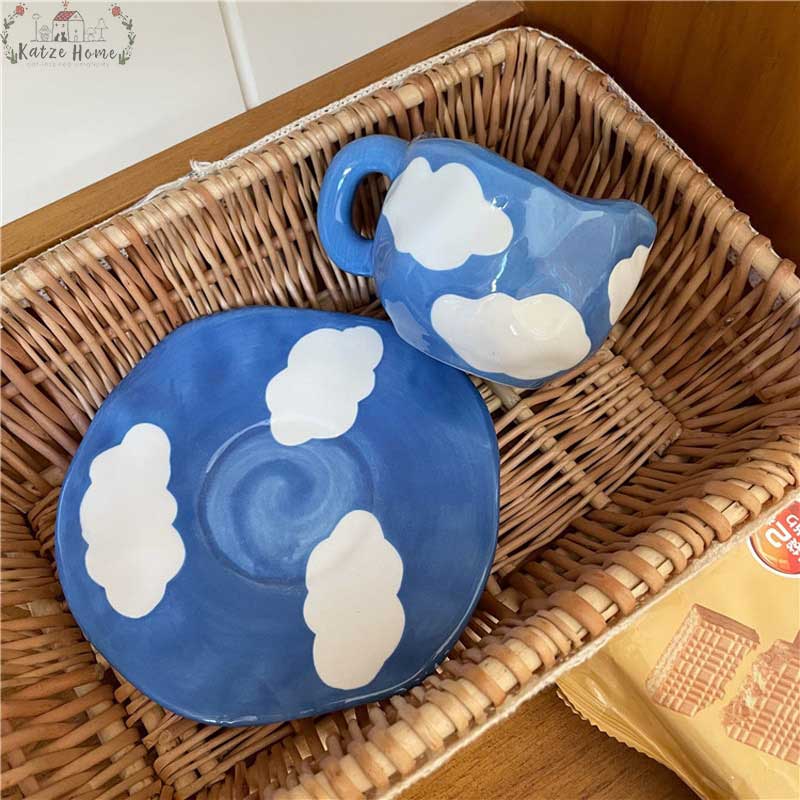 Blue Ceramic Cloud Mug Set