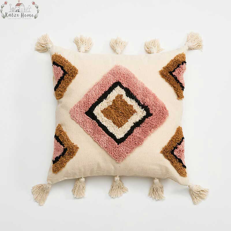 Boho Tribal Tassel Throw Pillow Cover