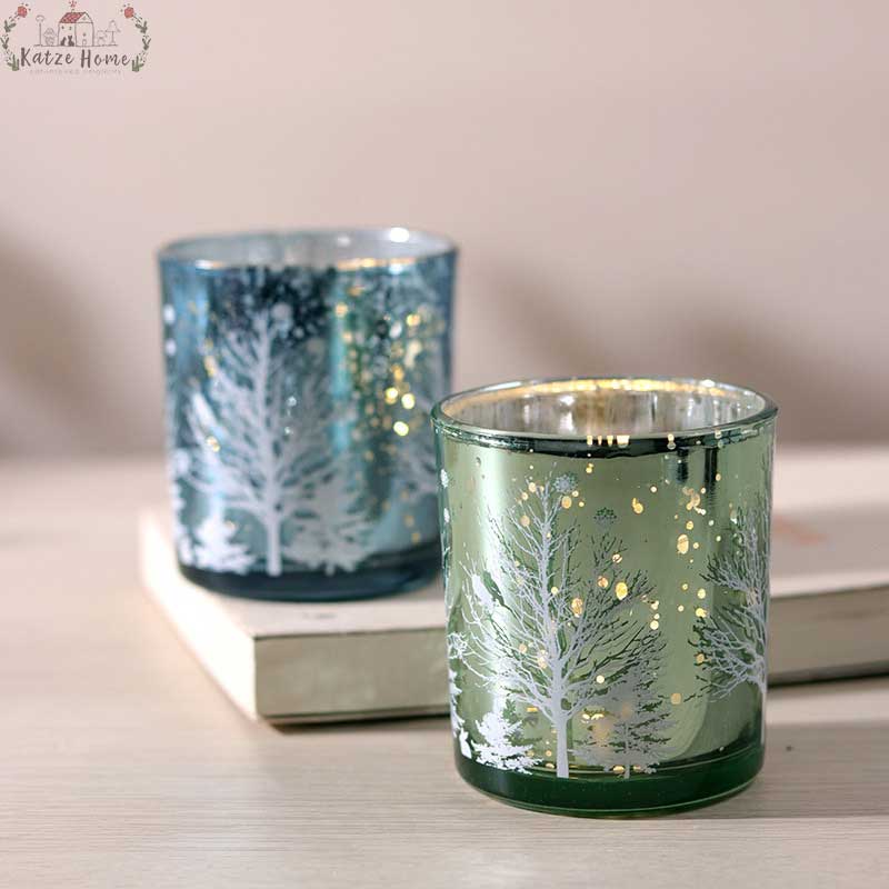 Christmas Tree Mosaic Hurricane Candle Holders