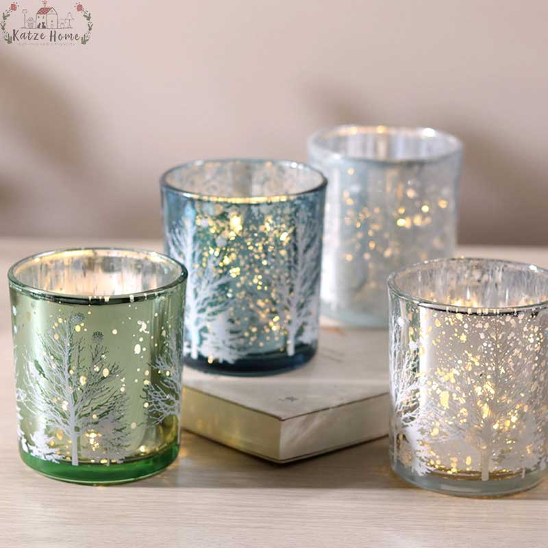 Christmas Tree Mosaic Hurricane Candle Holders