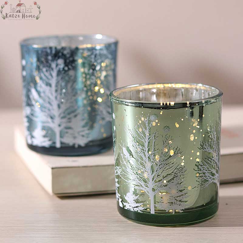 Christmas Tree Mosaic Hurricane Candle Holders