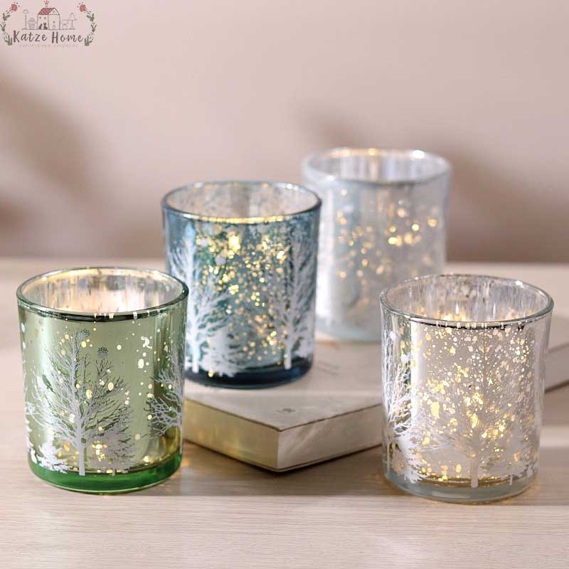 Christmas Tree Mosaic Hurricane Candle Holders