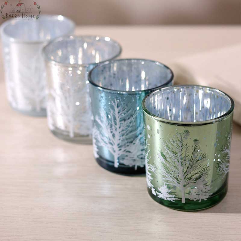 Christmas Tree Mosaic Hurricane Candle Holders