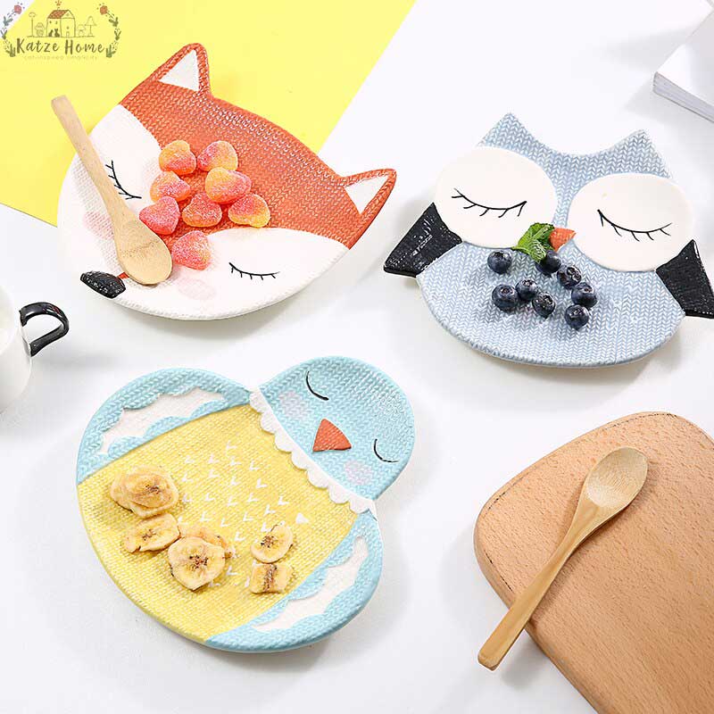 Colorful Kids Ceramic Owl Penguin Fox Plate