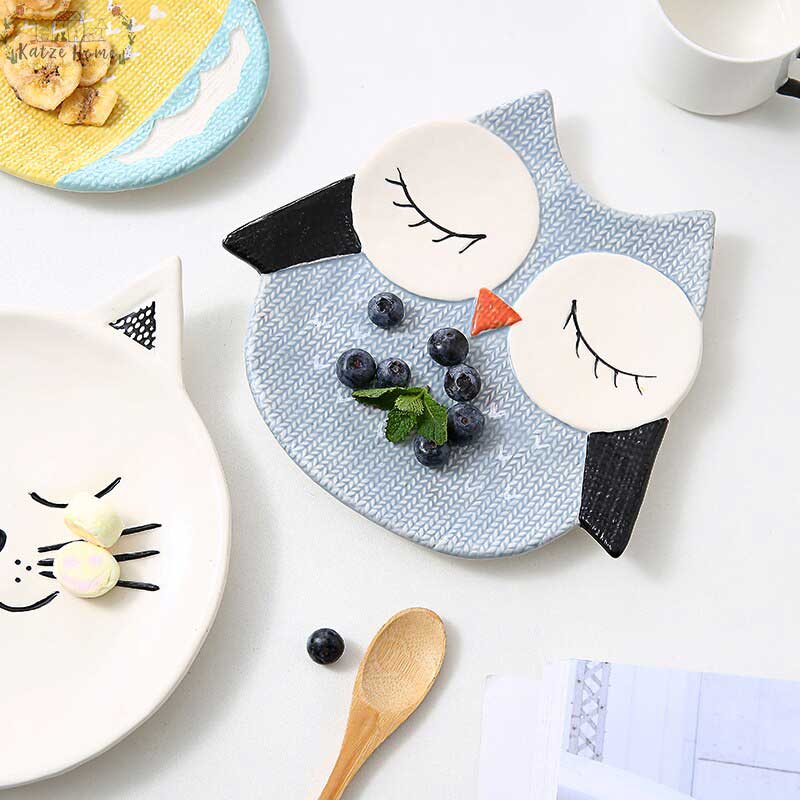 Colorful Kids Ceramic Owl Penguin Fox Plate