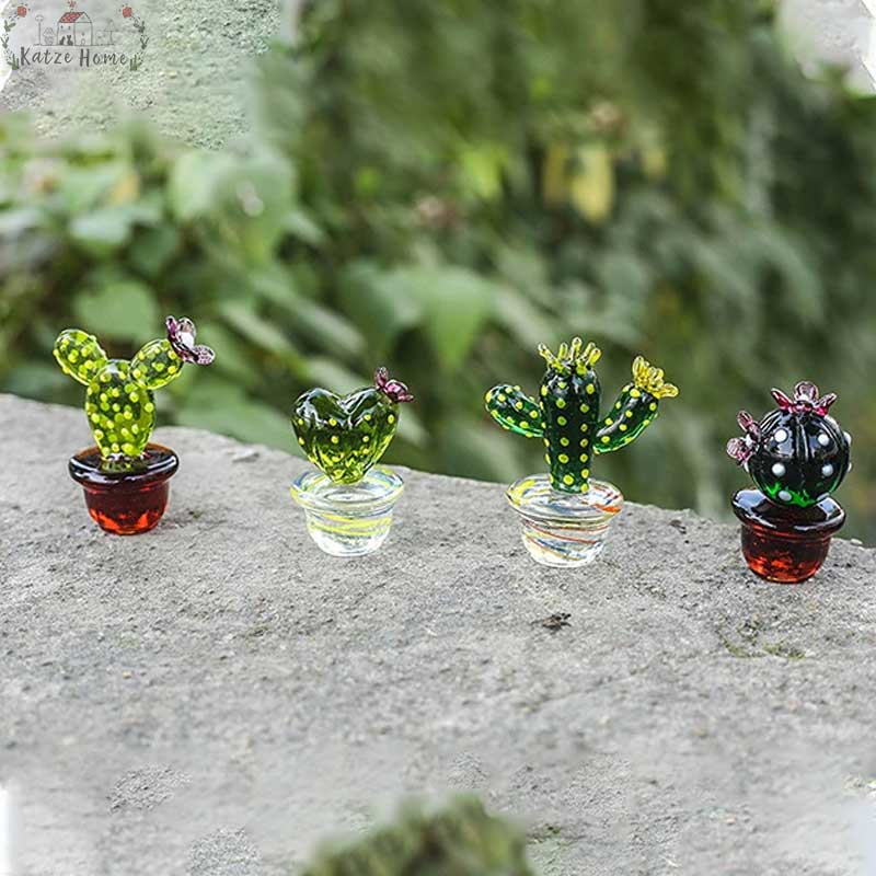 Corlorful Stained Glass Cactus Flower Succulent Car Ornament
