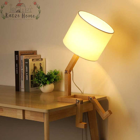 Creative Small Wooden Robot Lamp