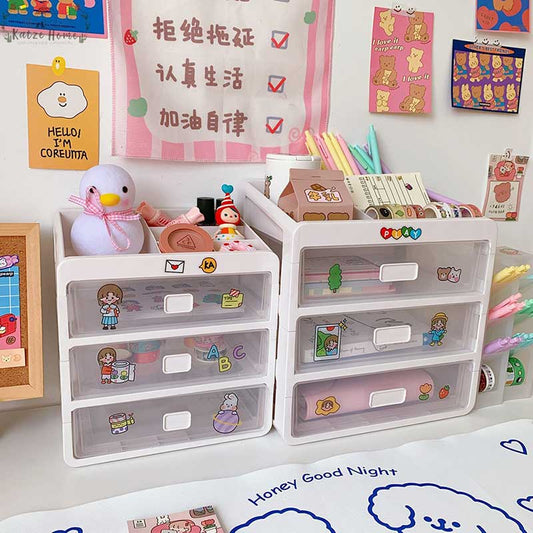 Cute Aesthetic Desk Organizer with Transparent Drawers