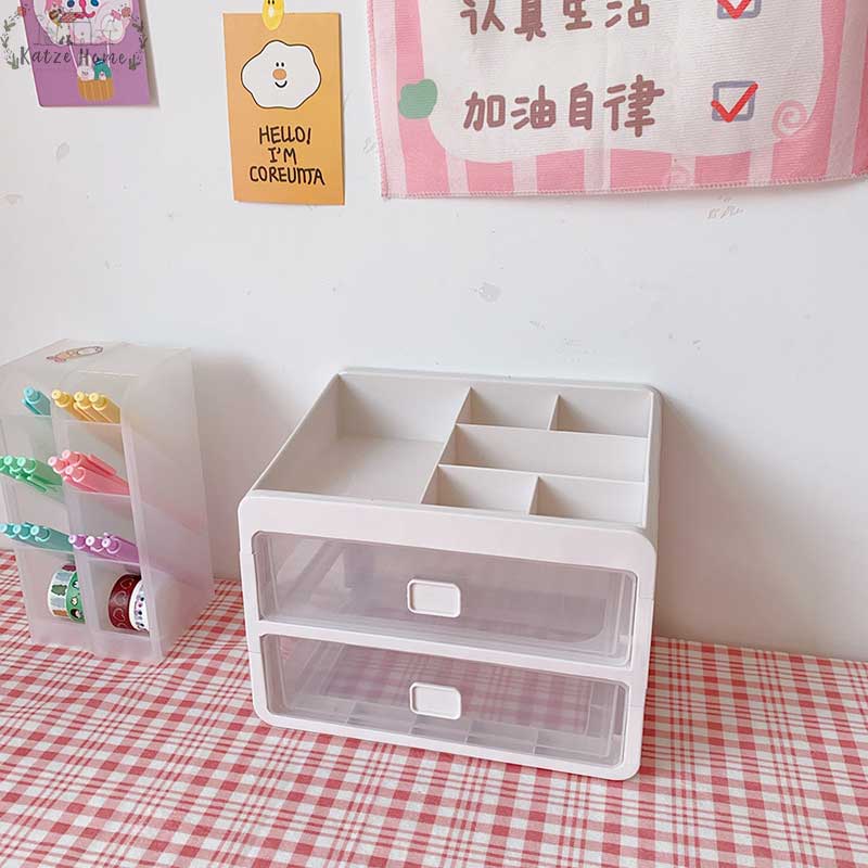 Cute Aesthetic Desk Organizer with Transparent Drawers