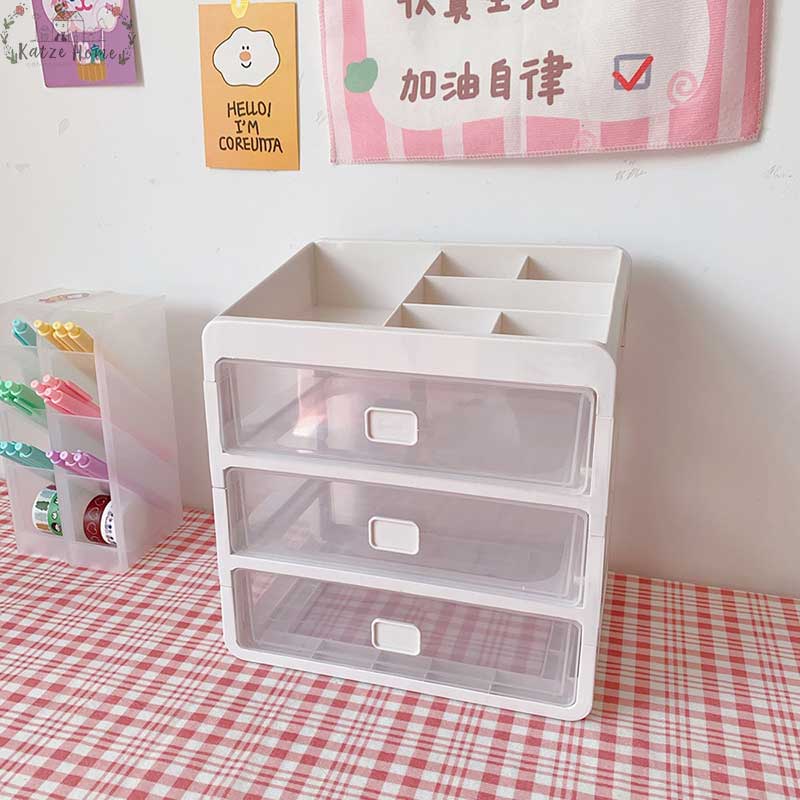 Cute Aesthetic Desk Organizer with Transparent Drawers