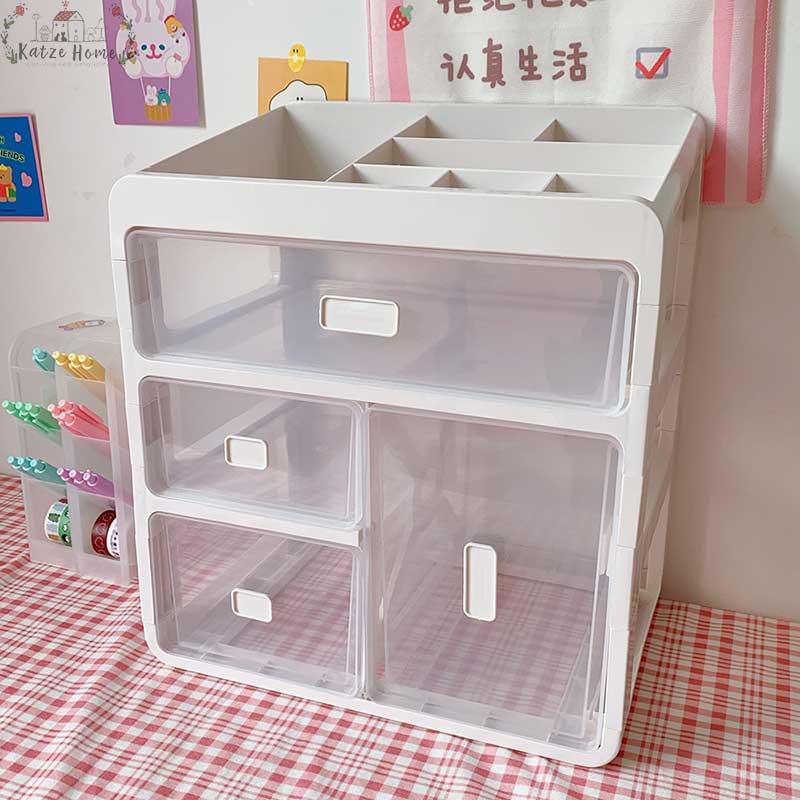 Cute Aesthetic Desk Organizer with Transparent Drawers