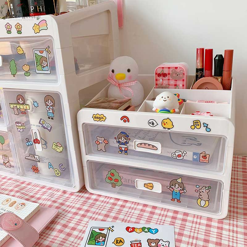 Cute Aesthetic Desk Organizer with Transparent Drawers