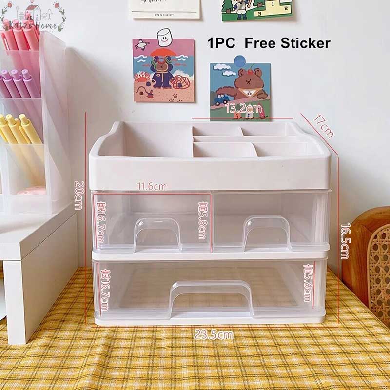 Cute Aesthetic Desk Organizer with Transparent Drawers