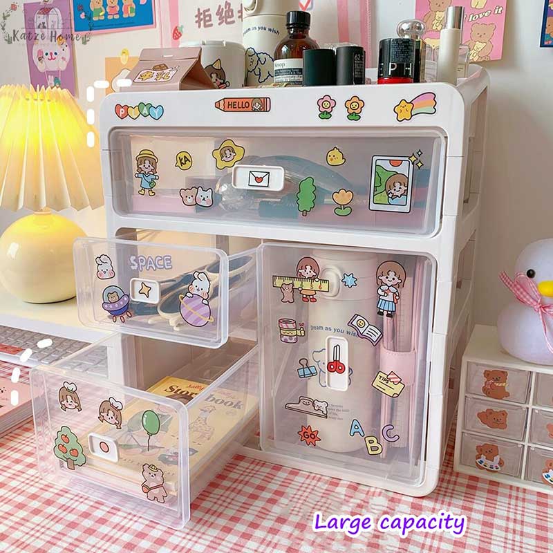 Cute Aesthetic Desk Organizer with Transparent Drawers