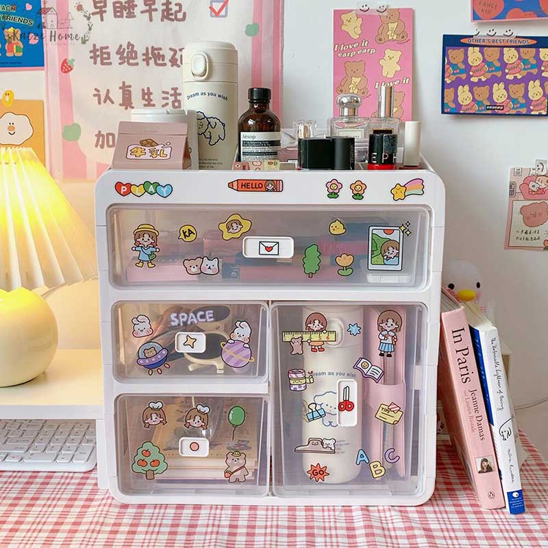 Cute Aesthetic Desk Organizer with Transparent Drawers