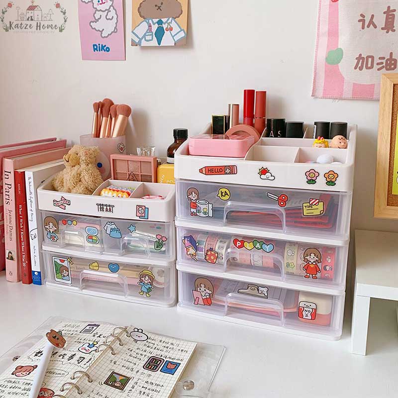 Cute Aesthetic Desk Organizer with Transparent Drawers