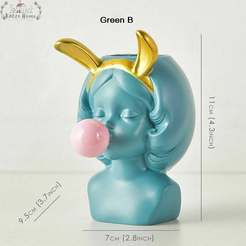 Cute Bubblegum Girl Ceramic Face Vase