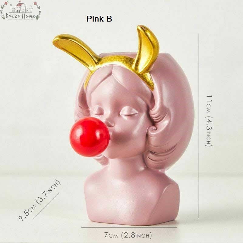 Cute Bubblegum Girl Ceramic Face Vase