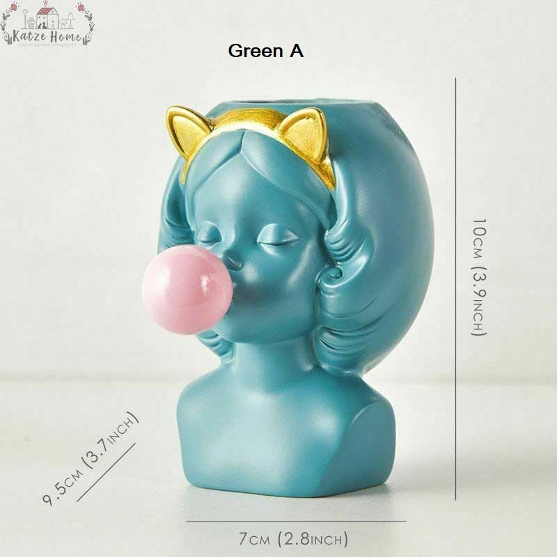 Cute Bubblegum Girl Ceramic Face Vase