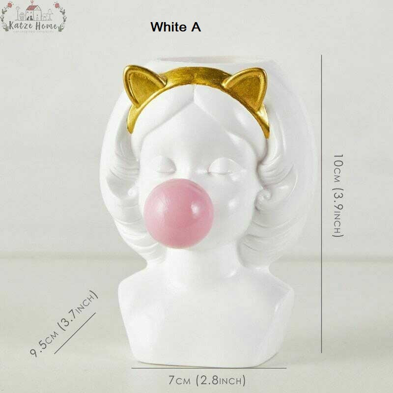 Cute Bubblegum Girl Ceramic Face Vase