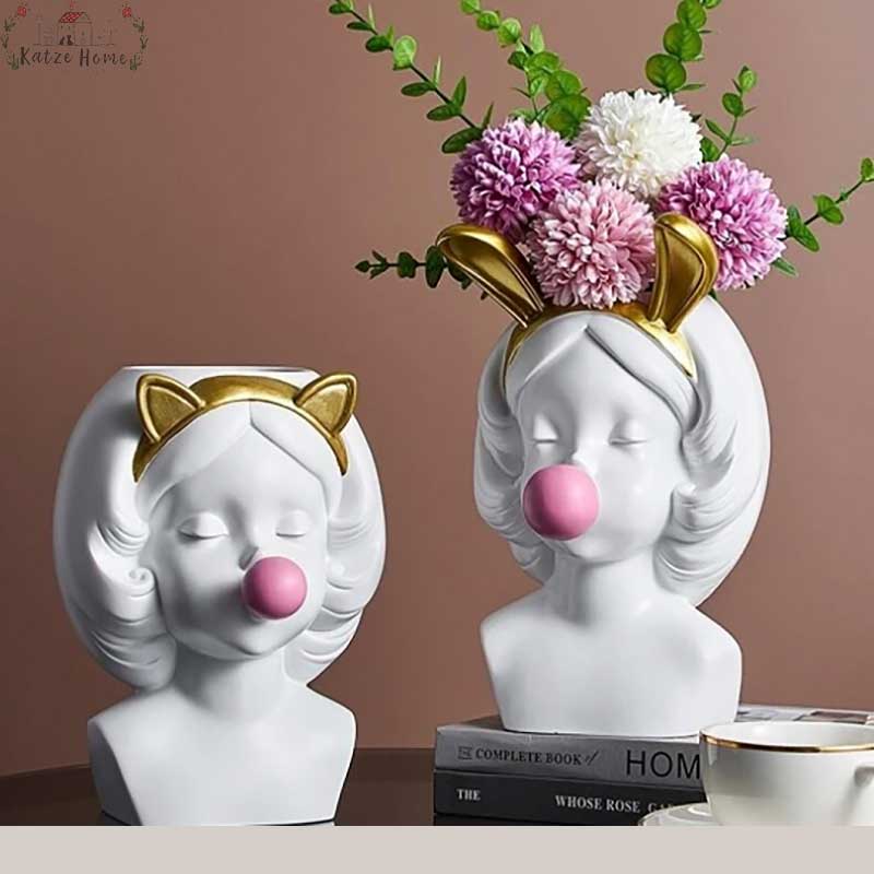 Cute Bubblegum Girl Ceramic Face Vase