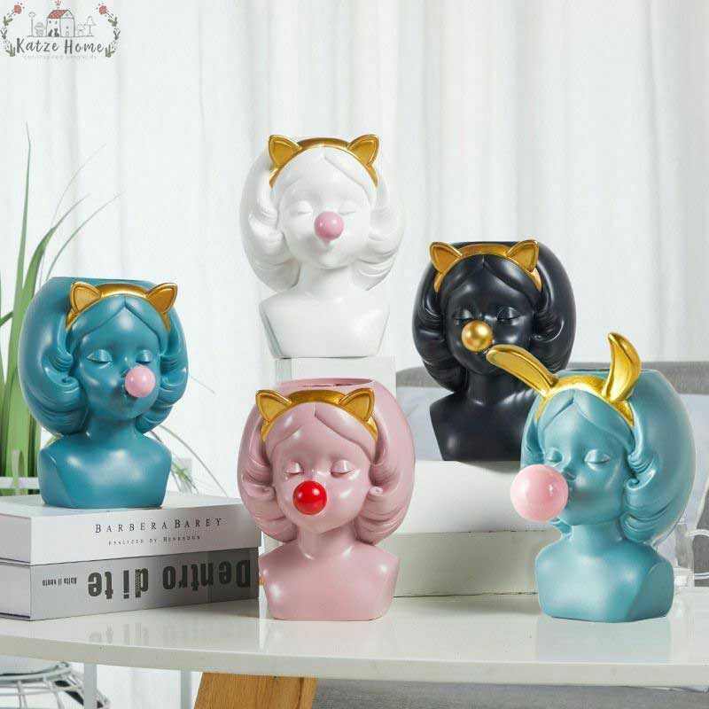 Cute Bubblegum Girl Ceramic Face Vase