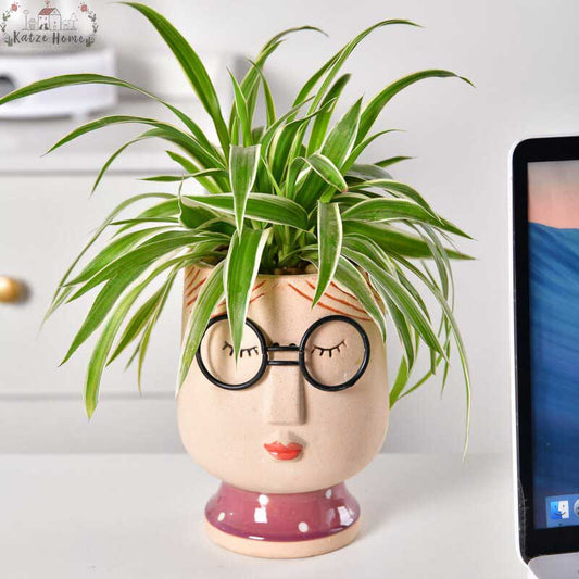 Cute Grandparent Ceramic Face Vase with Glasses