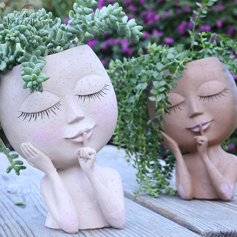 Cute Hands on Face Vase, Succulent Head Planter