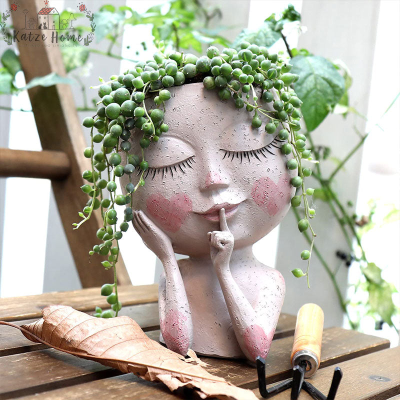 Cute Hands on Face Vase, Succulent Head Planter