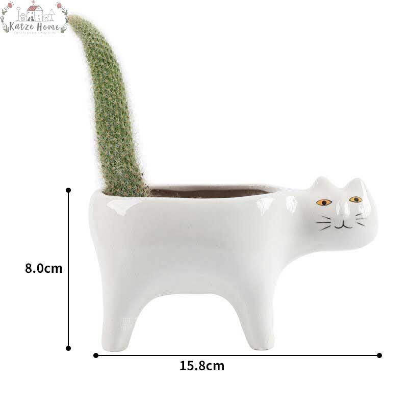 Cute Succulent Cactus Ceramic Cat Vase Planter Pot