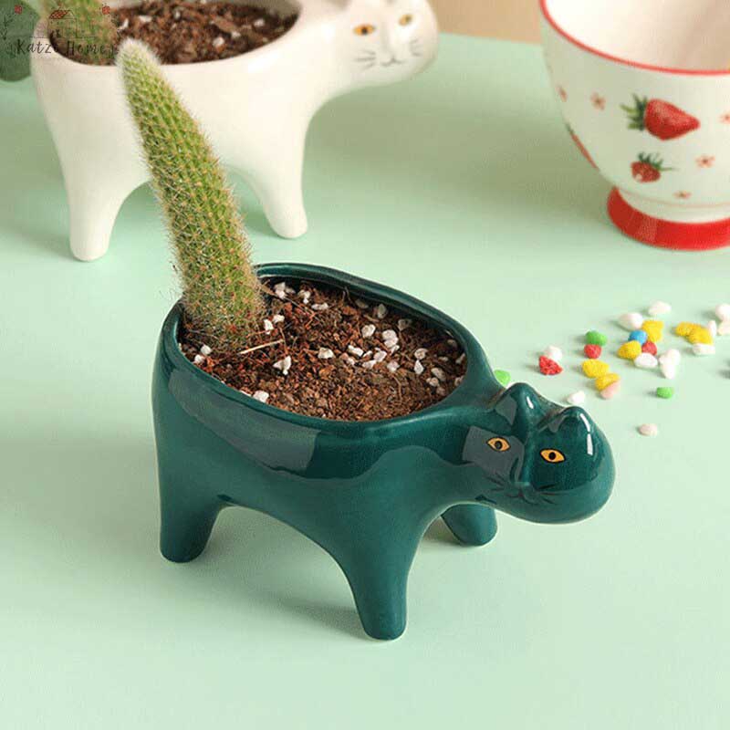 Cute Succulent Cactus Ceramic Cat Vase Planter Pot