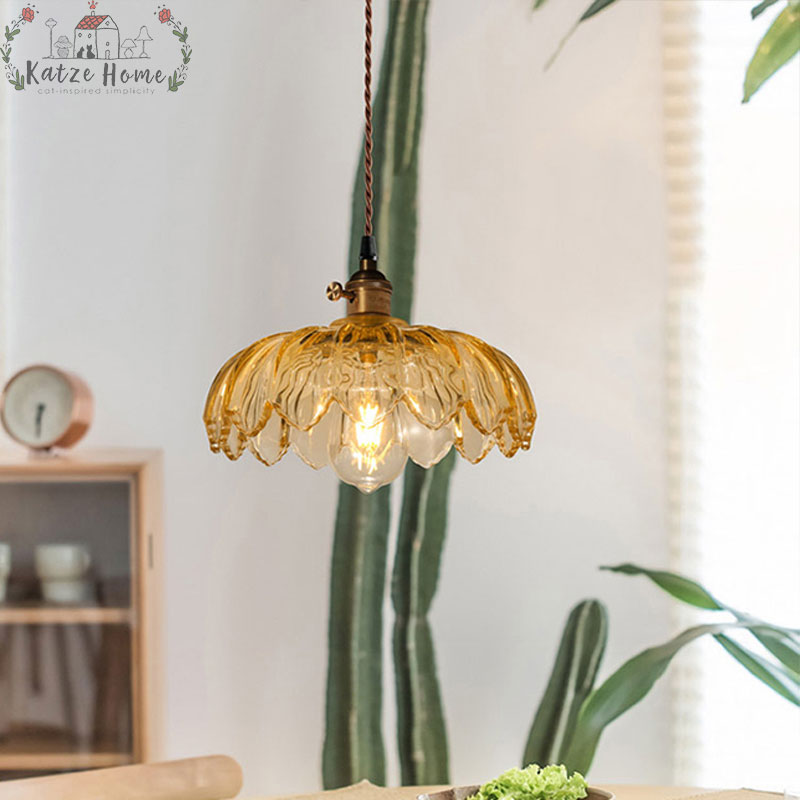 Retro Vintage Industrial Glass Lotus Flower Pendant Light