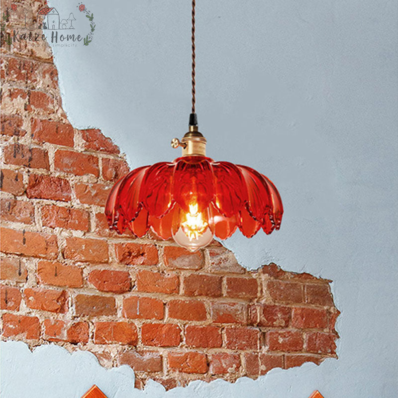 Retro Vintage Industrial Glass Lotus Flower Pendant Light