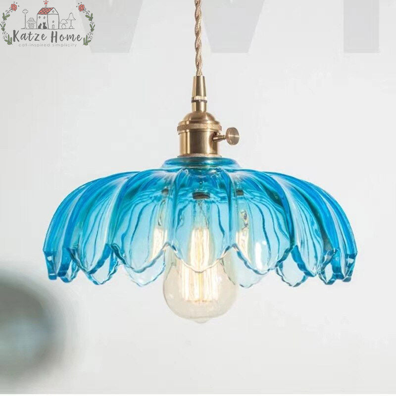 Retro Vintage Industrial Glass Lotus Flower Pendant Light