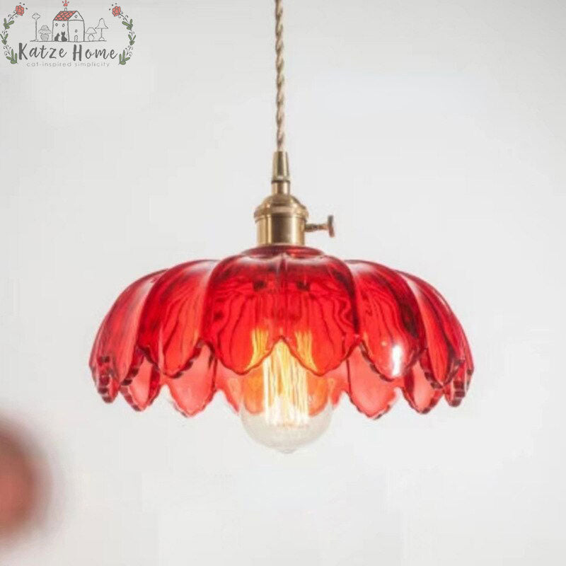 Retro Vintage Industrial Glass Lotus Flower Pendant Light